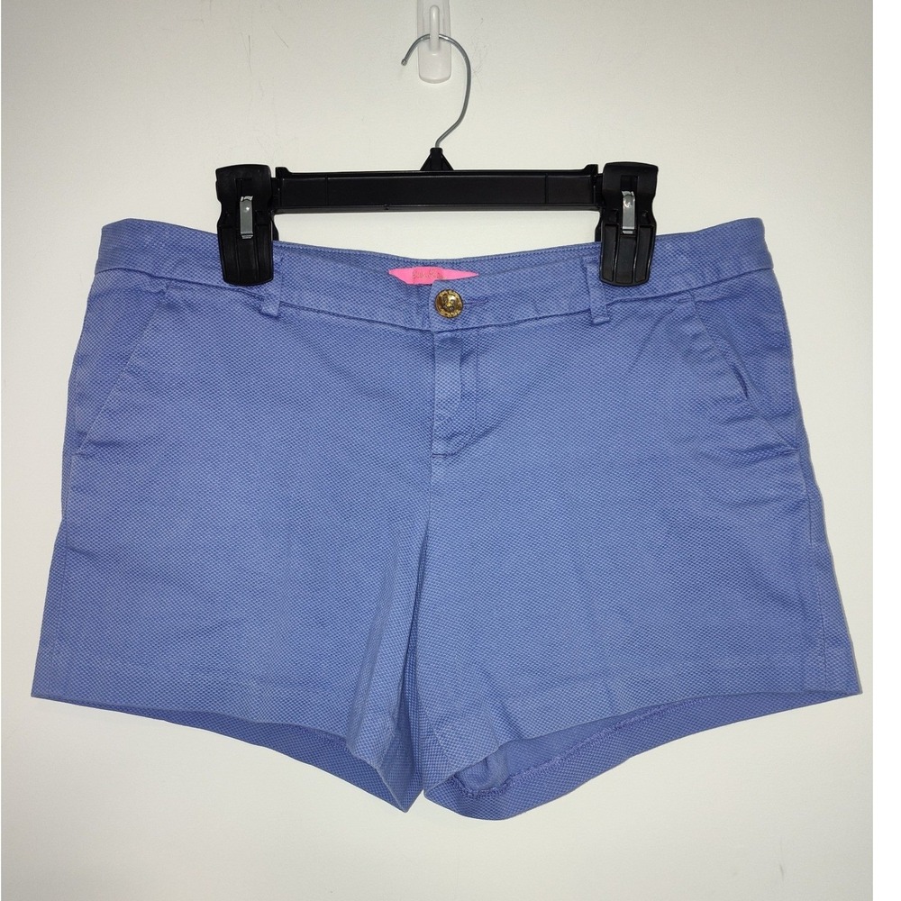 Lilly Pulitzer Callahan Shorts Blue Textured Dobby Cotton Stretch Size 12 007998
